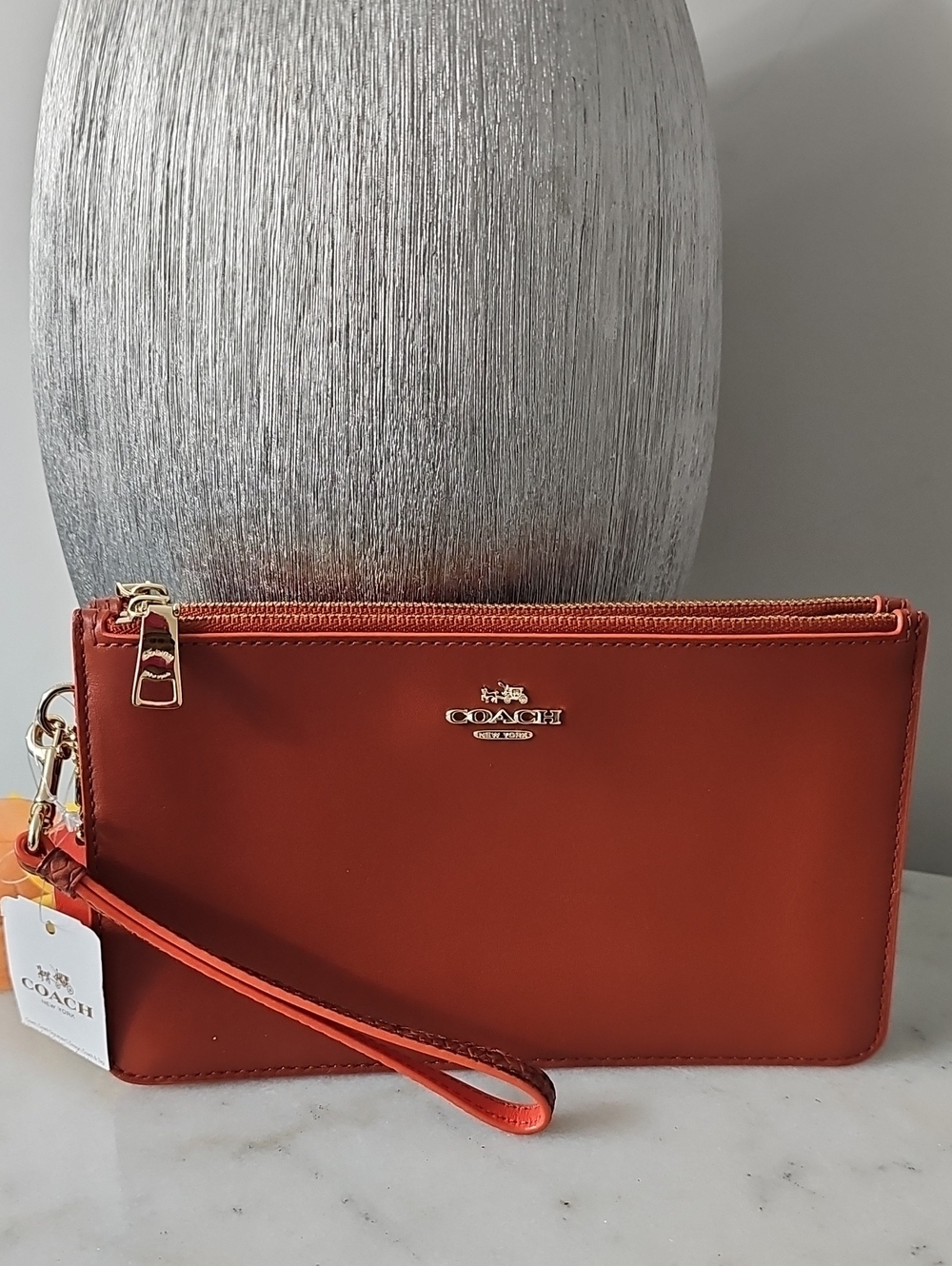 Coach Crosby Terracotta Leather & Python Trim Clutch